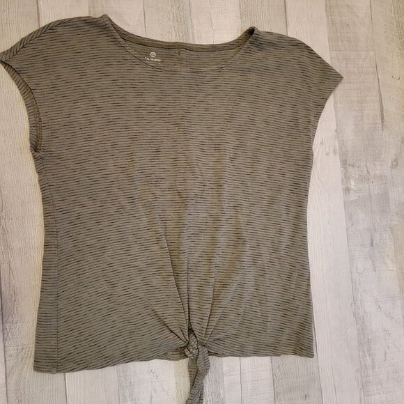 T By Talbots Womens Green Striped Knit Top With Front Knot Detail Back Buttons - Picture 3 of 5